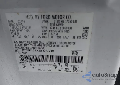 2014 Ford F-150 Xl from USA, damaged, VIN 1FTNF1CTXEKD77219